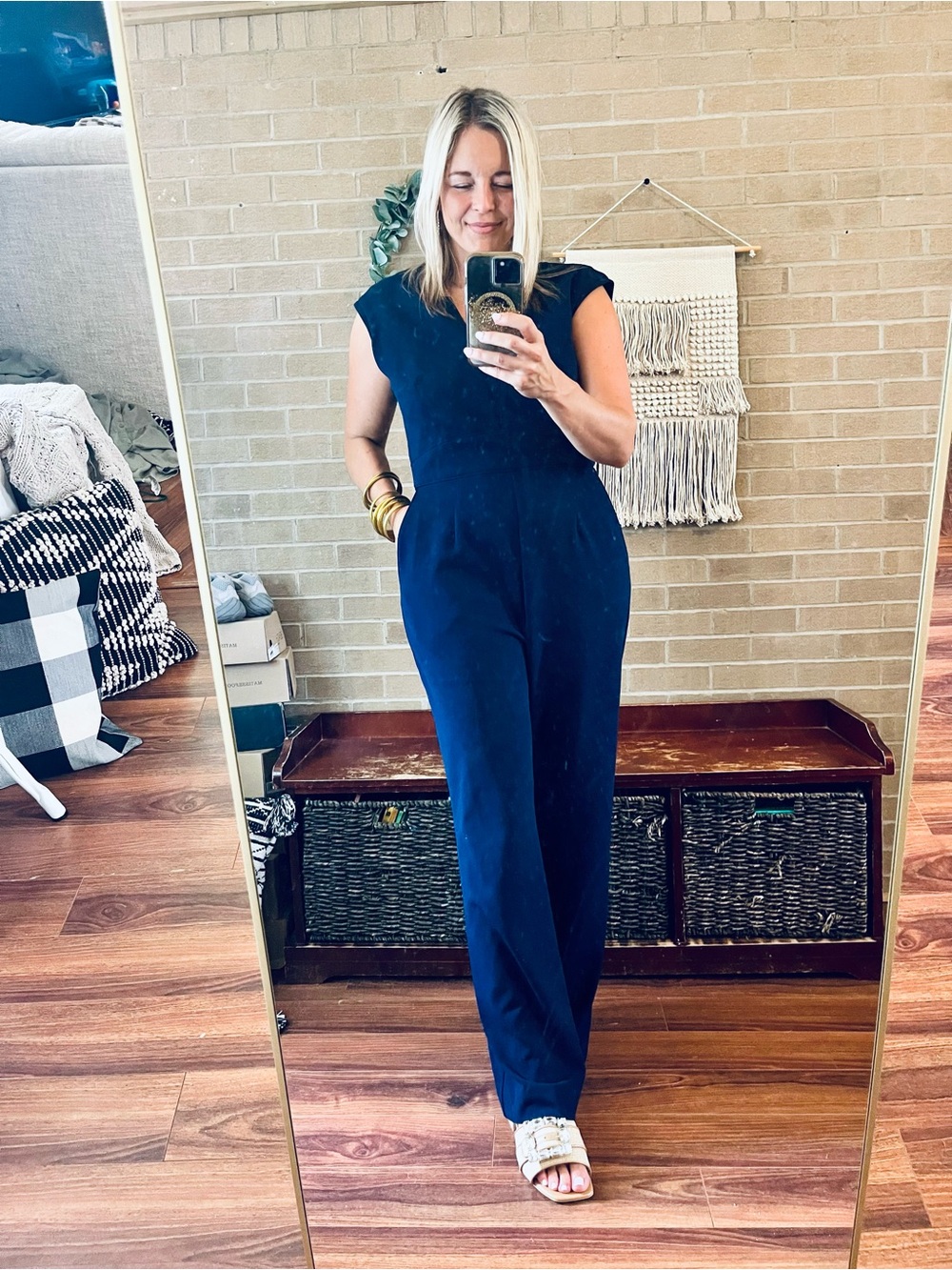 Tahari Navy Sleeveless Jumpsuit with V-Notch